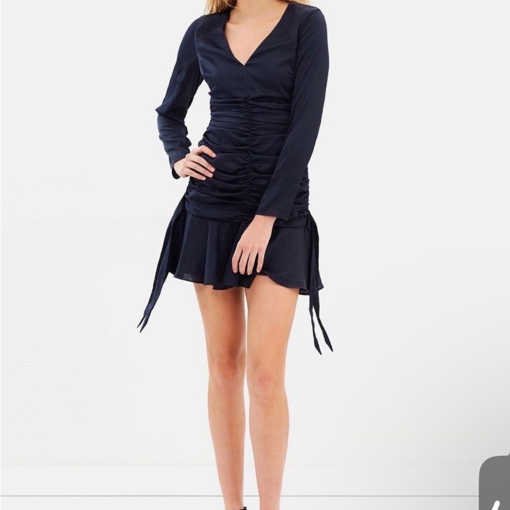 Keepsake The Label Ruched Long-Sleeve Black Mini Navy Dress Sz S